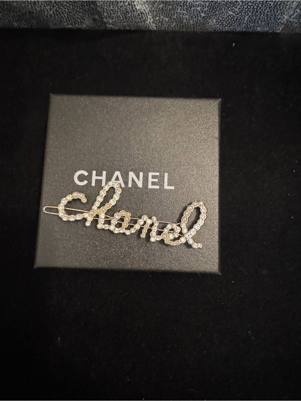 CHANEL Gold-Tone Crystal Script Hair Clip